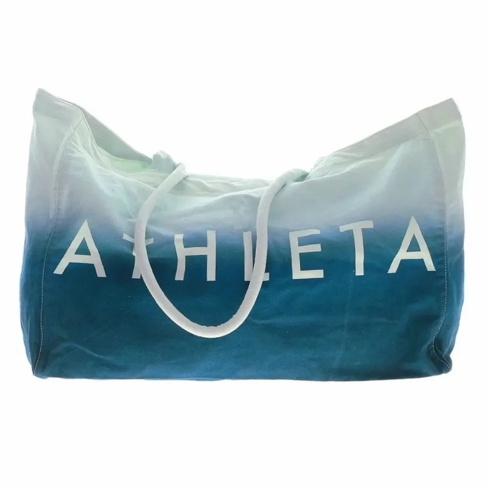 ATHLETA Blue Teal Ombre Cotton Canvas Large Tote Bag 19